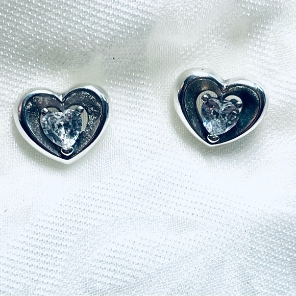 NWOT Double Heart Stud Earrings, Sterling Silver 925 - Picture 8 of 13